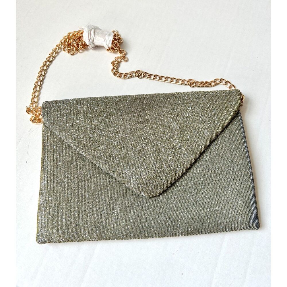 A New Day Glittery Envelope Clutch Handbag NWT Silver